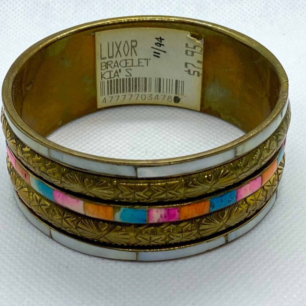 Rainbow Vintage One Size Fits All! Gold Plated, White, and Multicolored Bangle - Picture 3 of 10